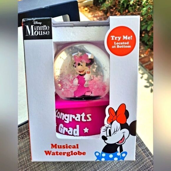 New Box Gorgeous Disney Minnie Mouse Congrats Grad Musical Water Globe Any Year - Picture 1 of 7